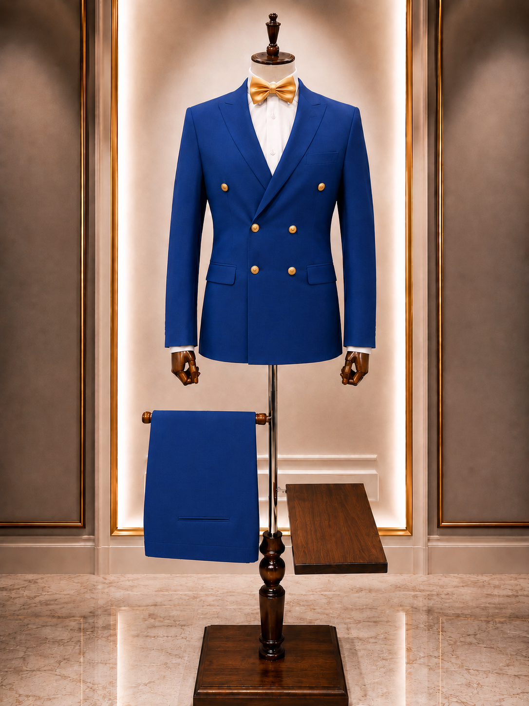 Costume Bleu Roi Classique Bouton Doré
