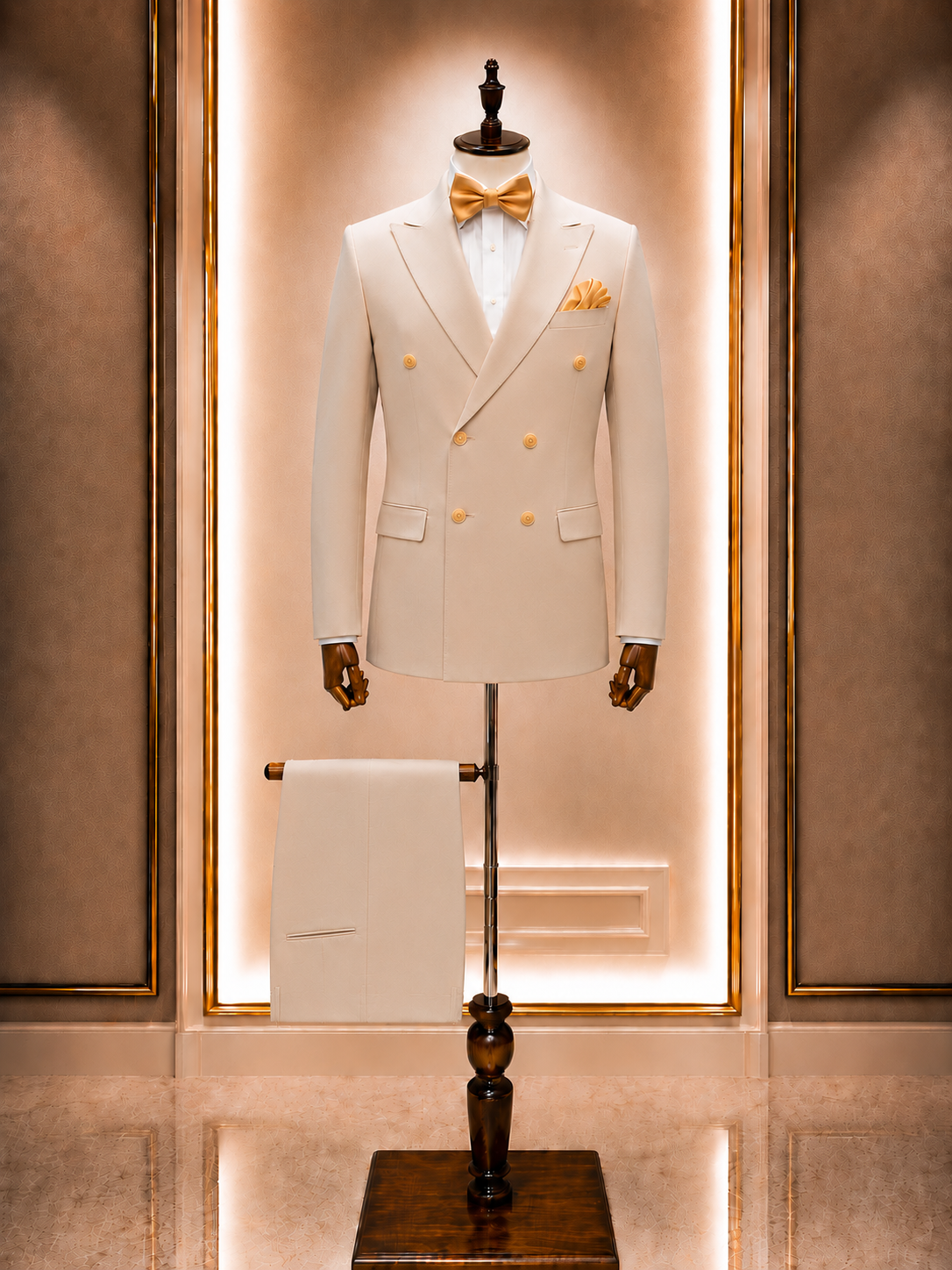 Costume Beige Classique Bouton Doré