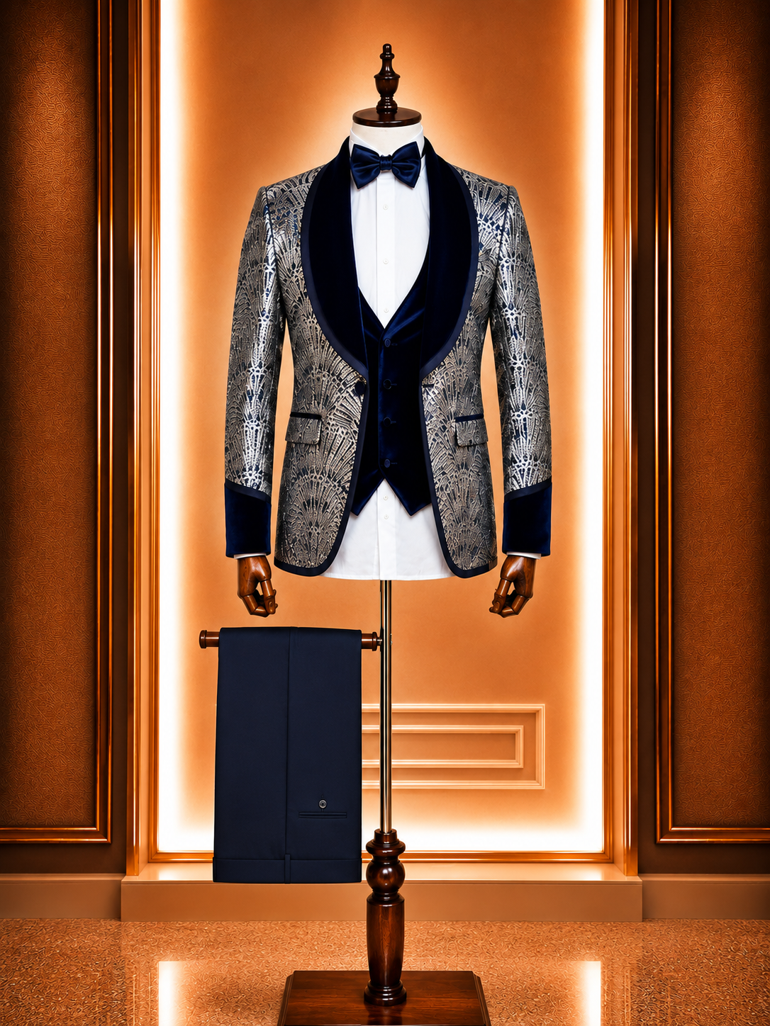 Costume 3 Pièces Prestige À Motifs Texturés – Col & Gilet Velours