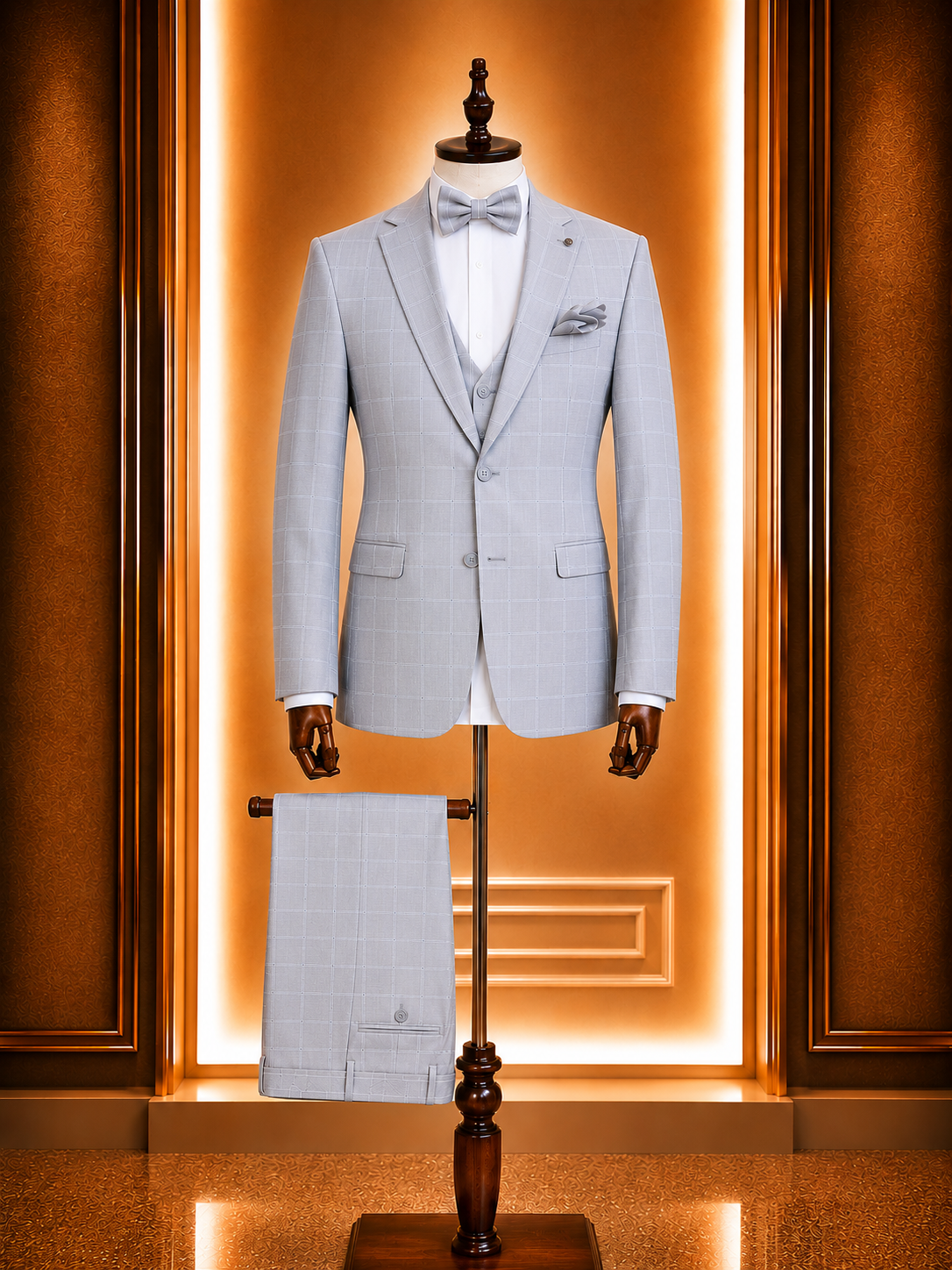 costume 3 pieces carreaux gris 