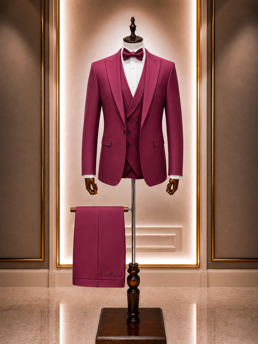 costume 3 pieces gilet croisé rose fuchsia