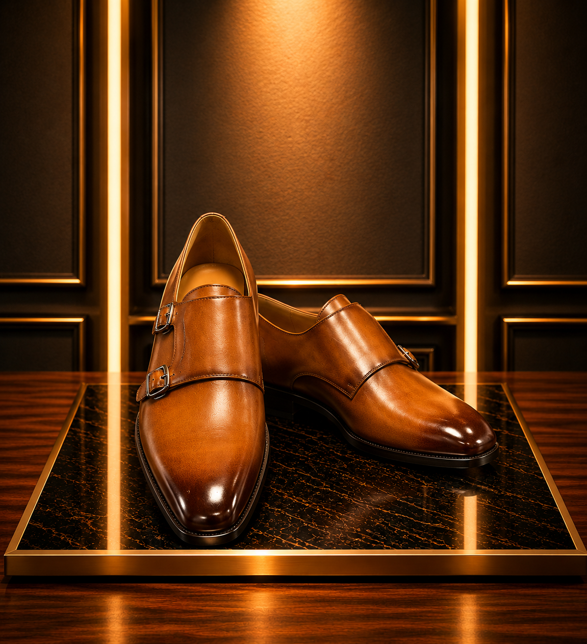 chaussure double boucle cognac